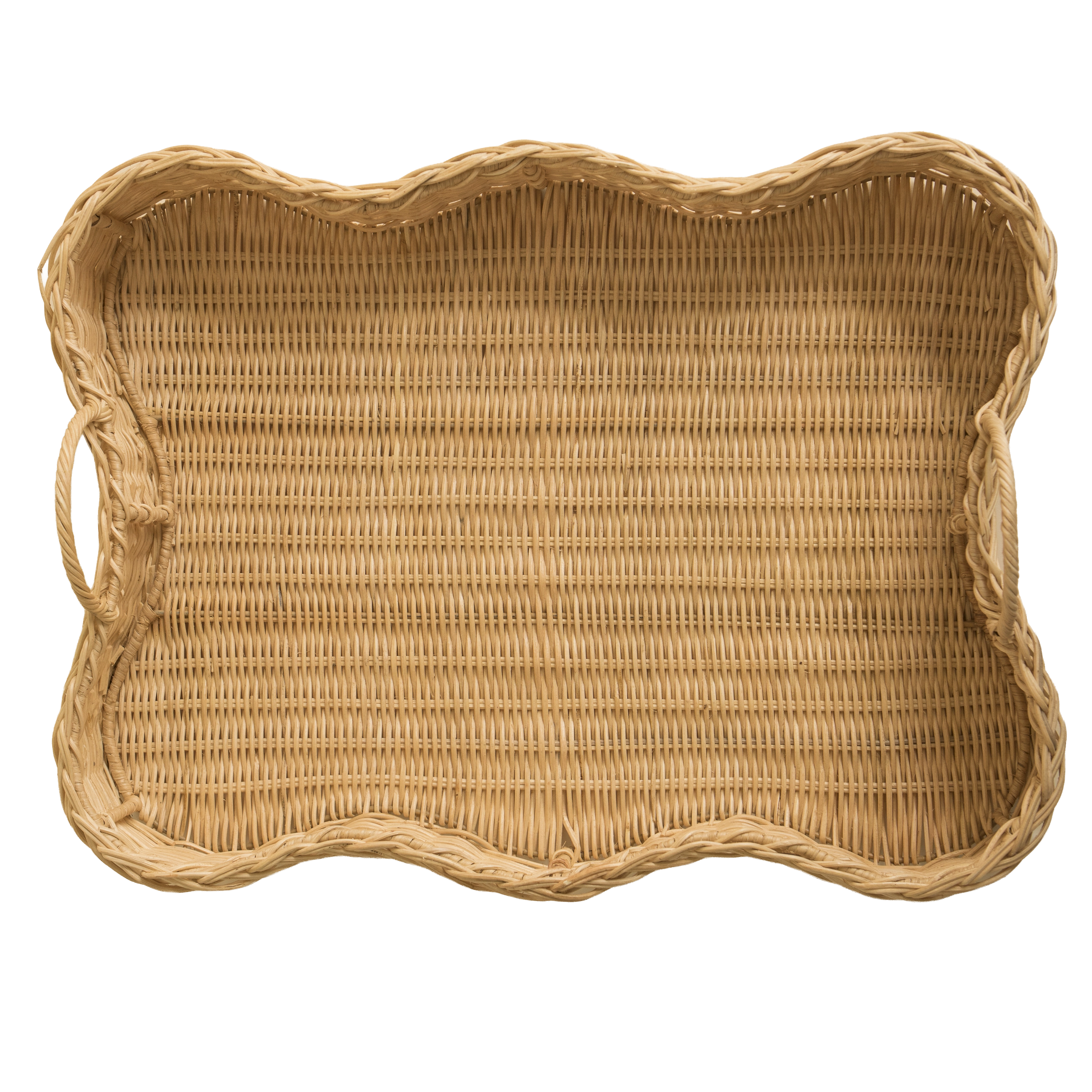Woven rattan tray on a white background