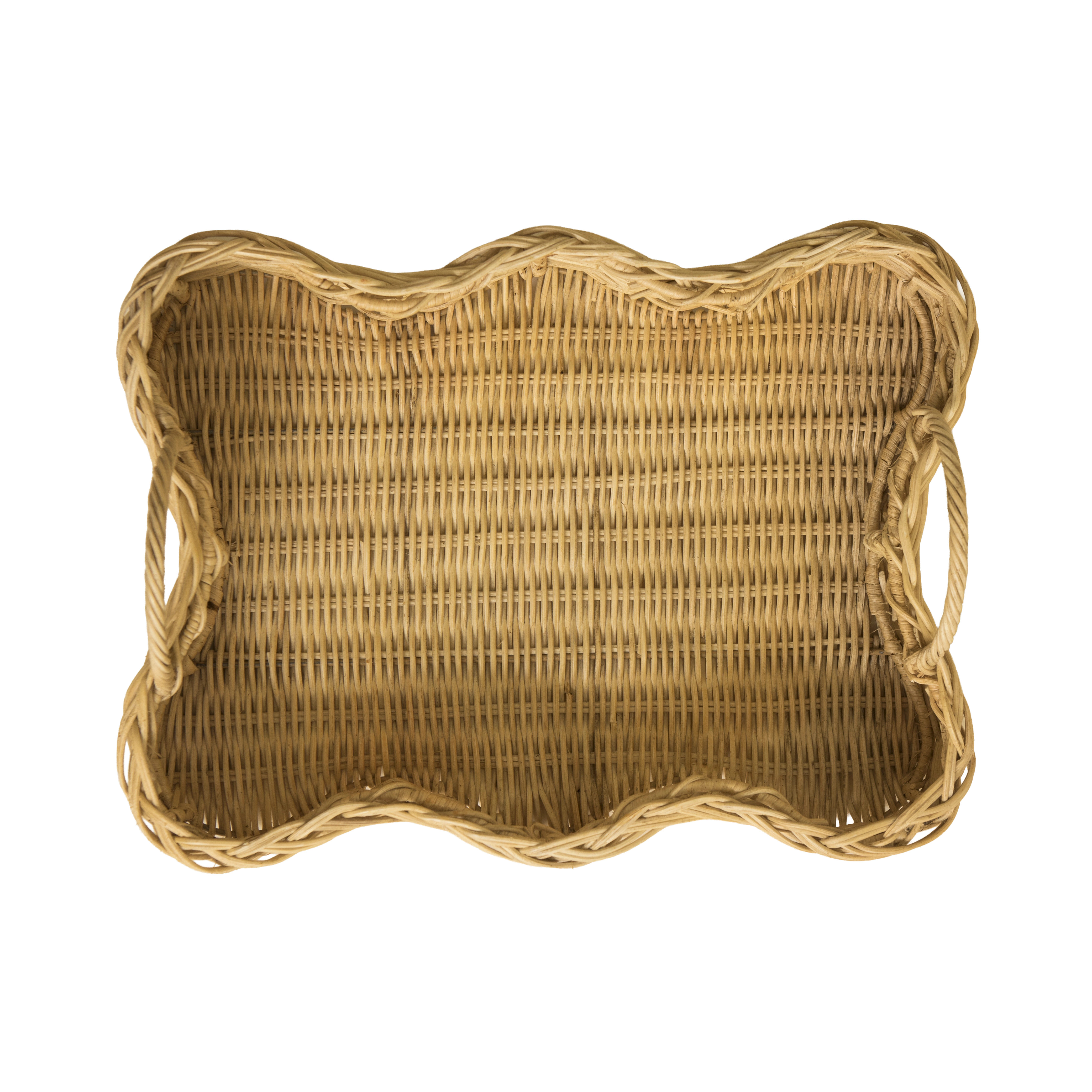 Woven rattan tray on a white background