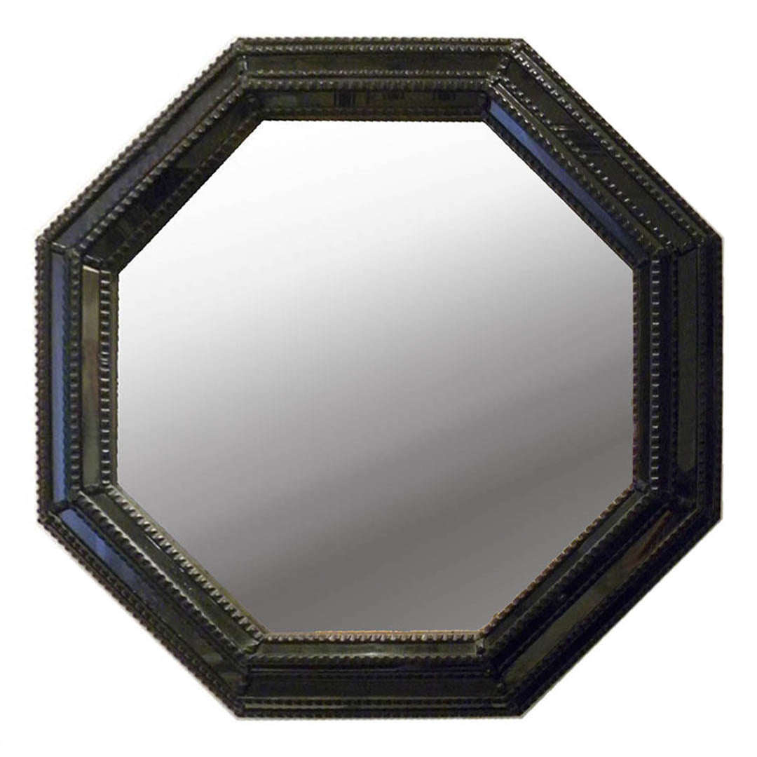 Octagonal Beaded Mirror in Black