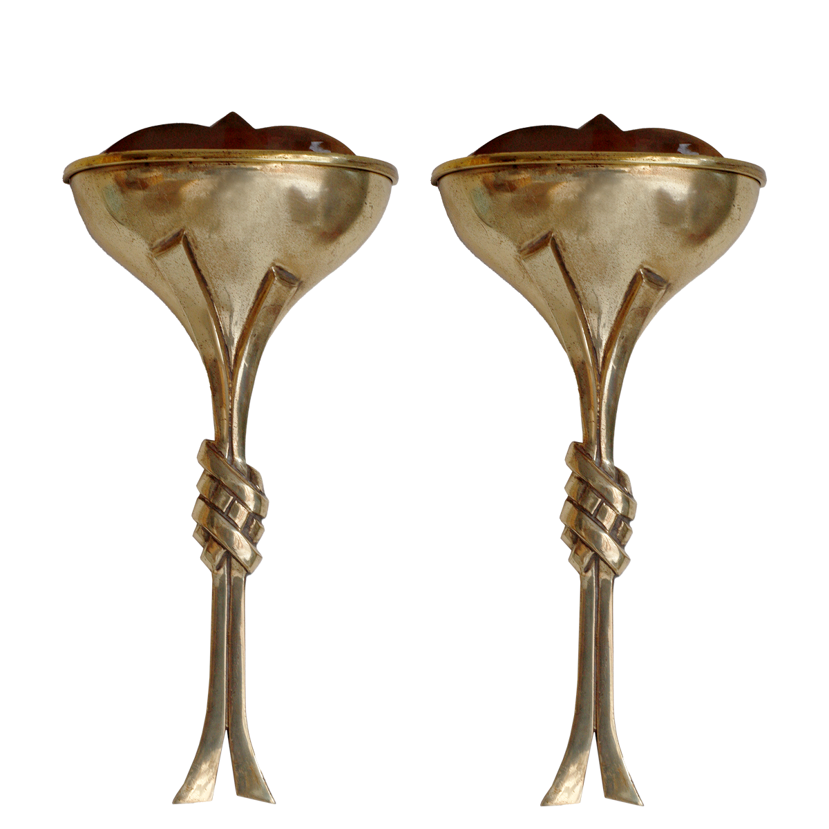 Pair of Art Deco Brass Knotted Stem Wall Lights