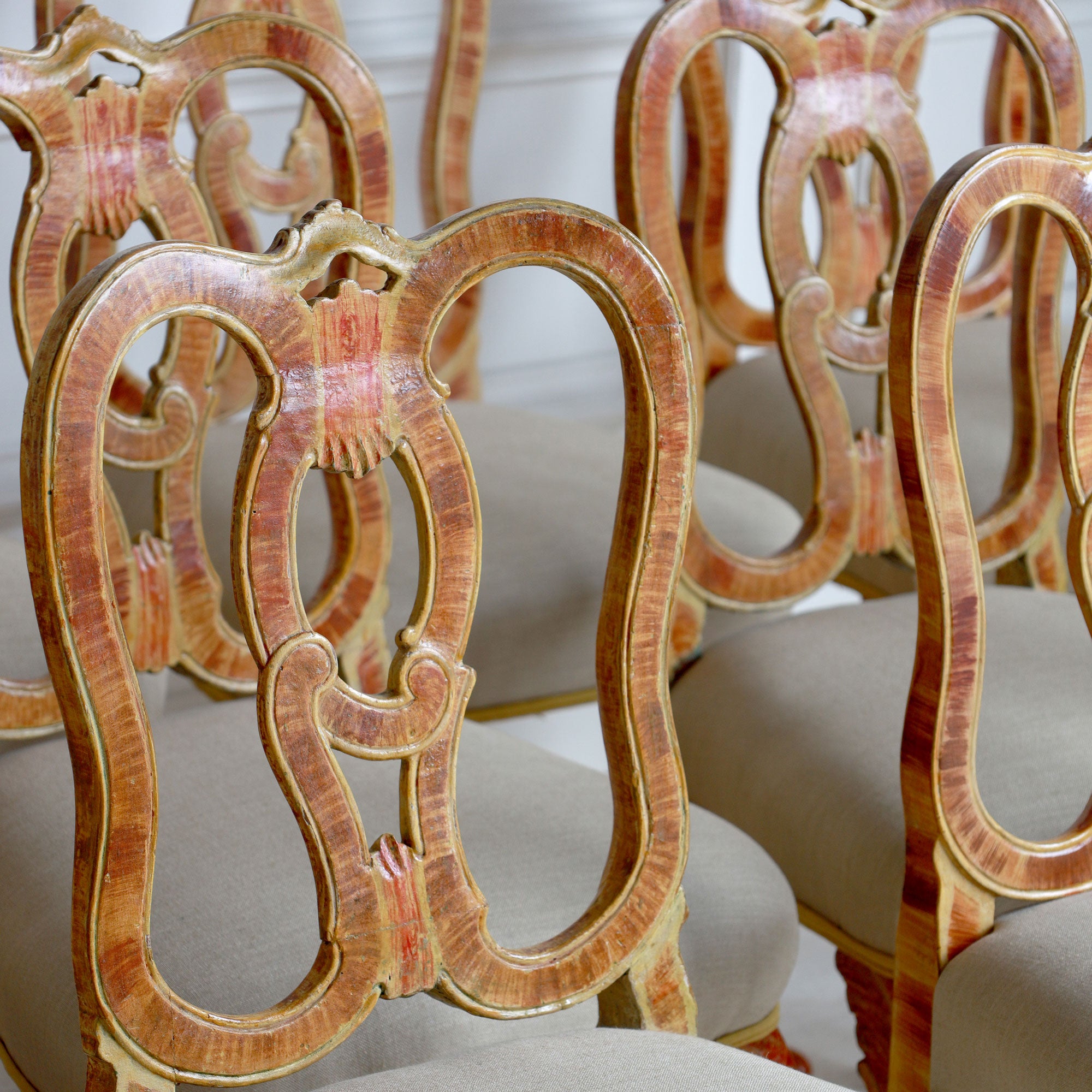 Set of 12 18th Century Venetian Painted Dining Chairs