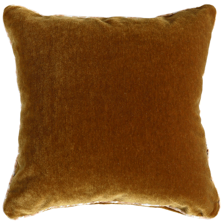 Brown velvet pillow on a white background