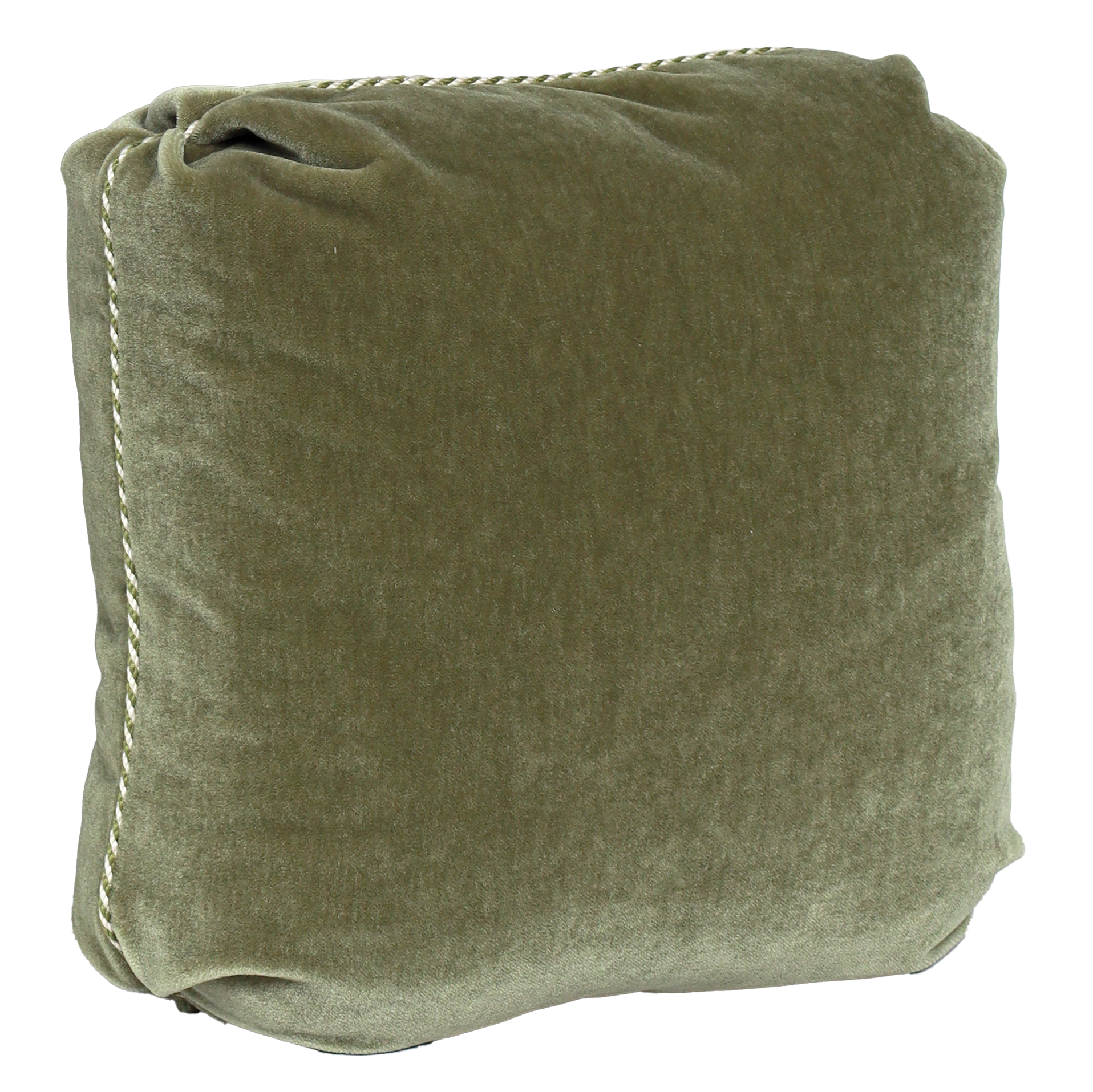 Green fabric roll with stitching detail on a white background
