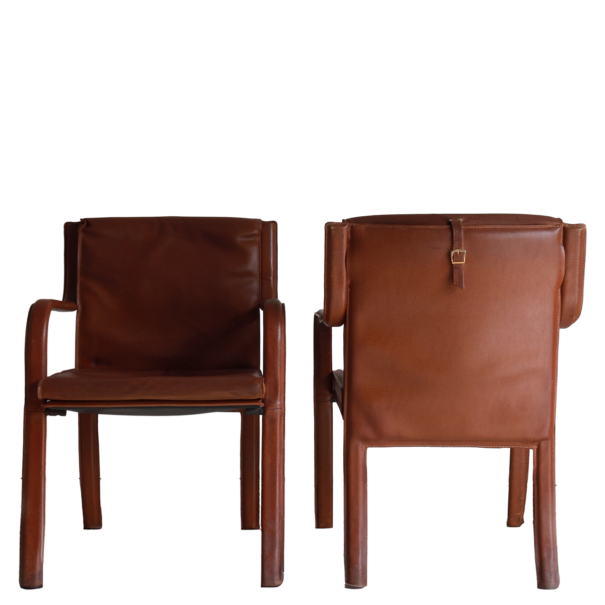 Pair of Mid-Century Quinet Leather Armchairs