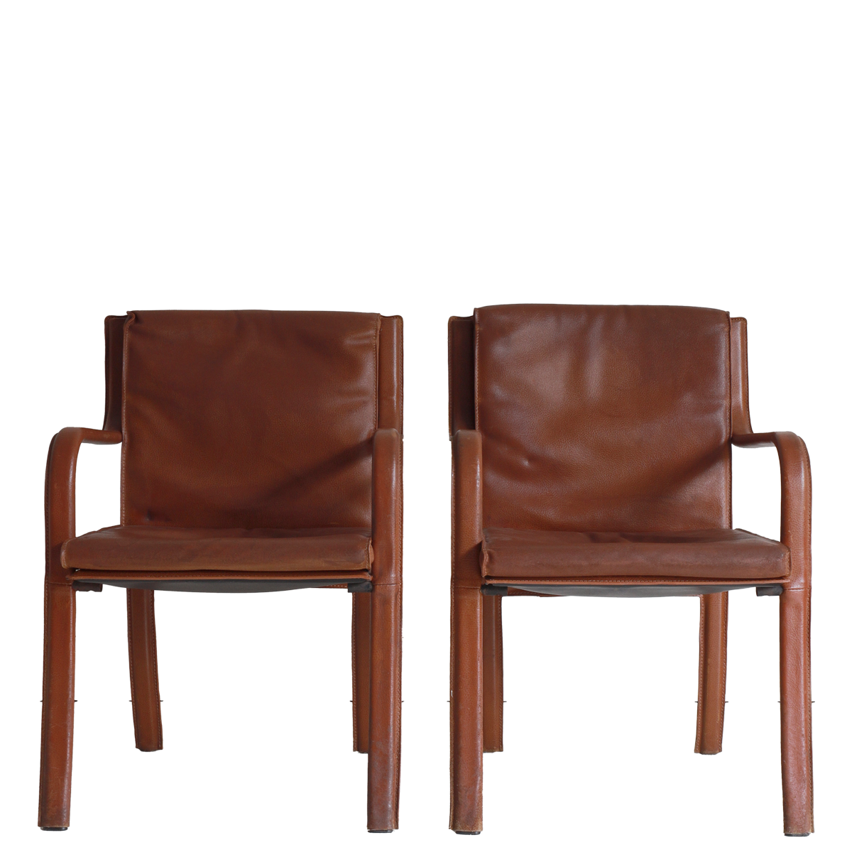 Pair of Mid-Century Quinet Leather Armchairs