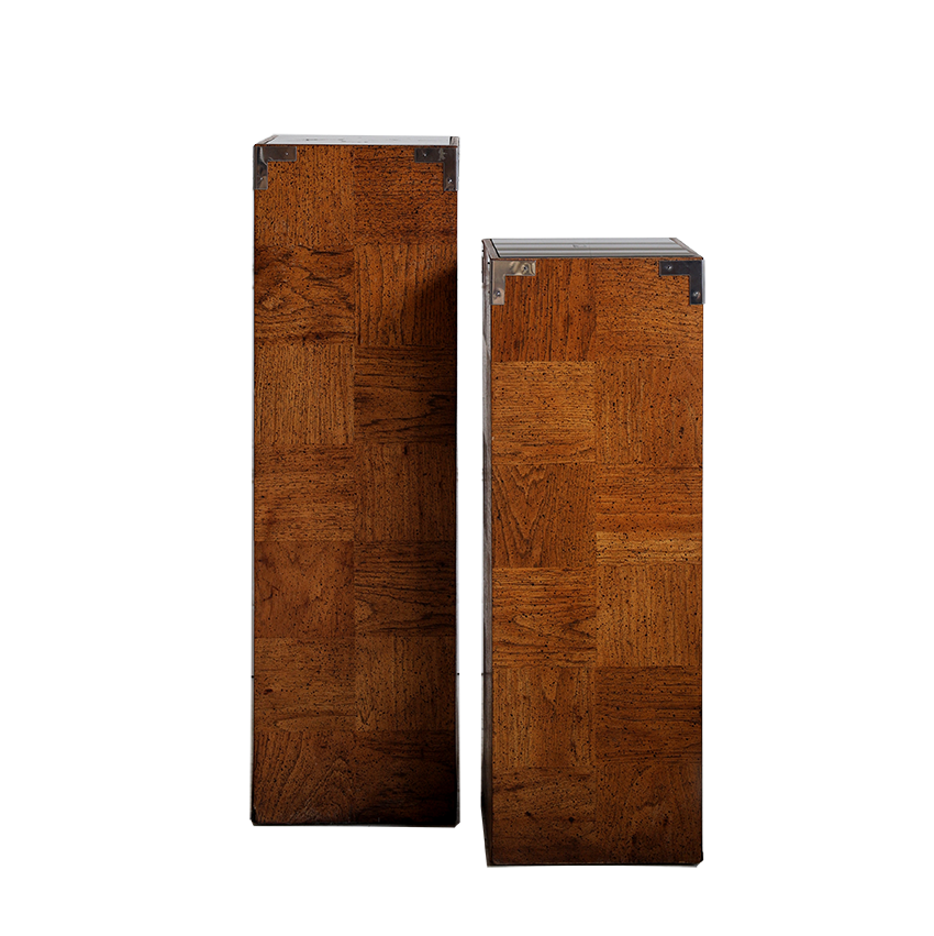 Pair of Vintage Wood Chequerboard Veneer Plinths