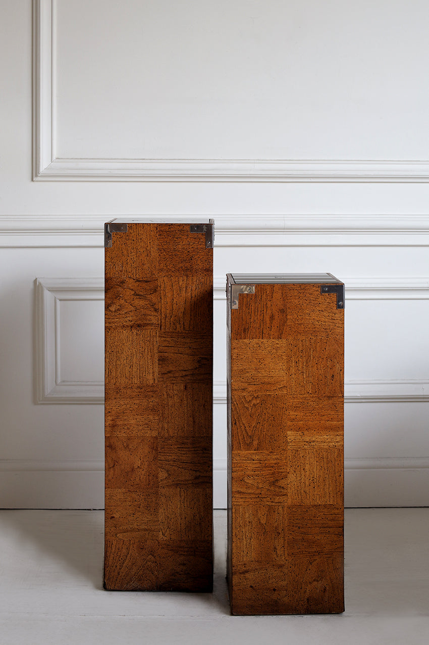 Pair of Vintage Wood Chequerboard Veneer Plinths