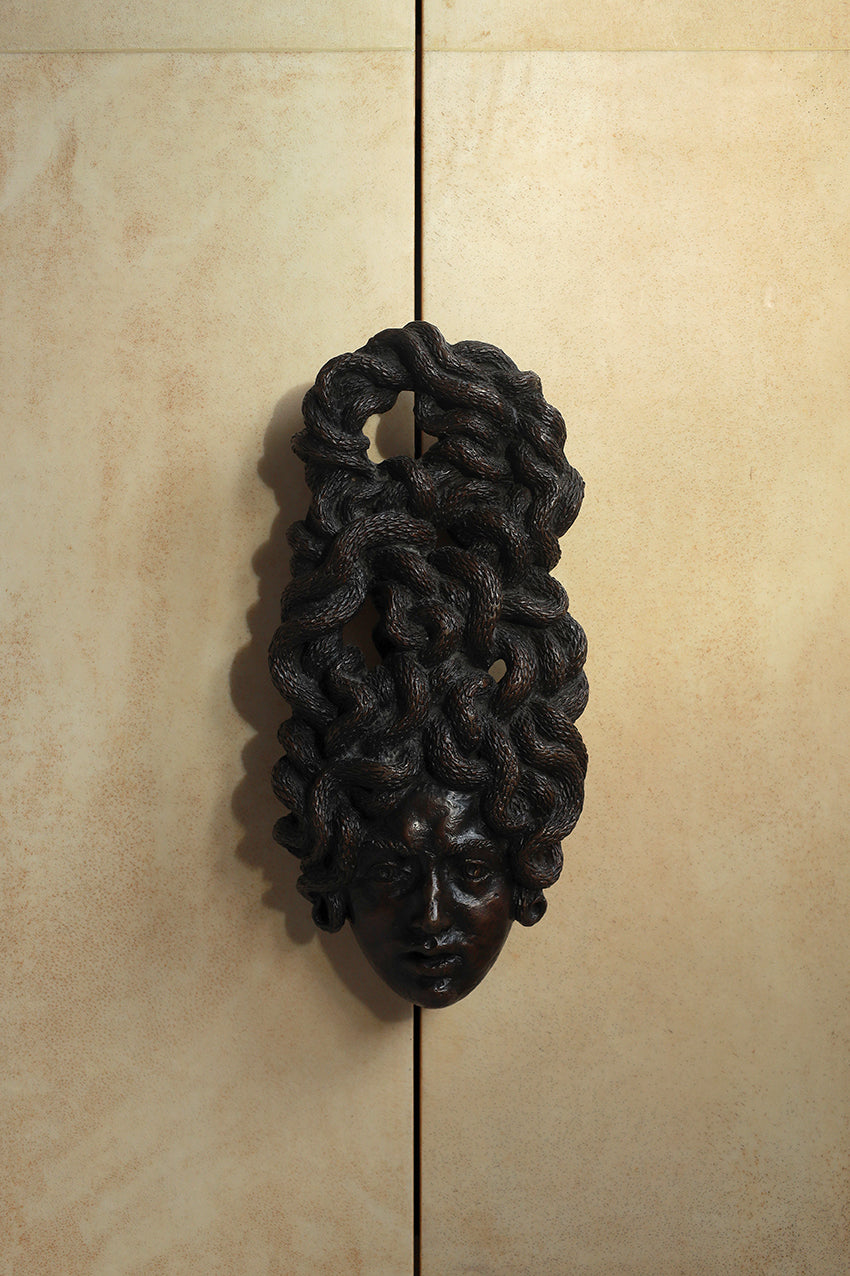 Pair of Vintage Vellum Cabinets with Medusa Handles