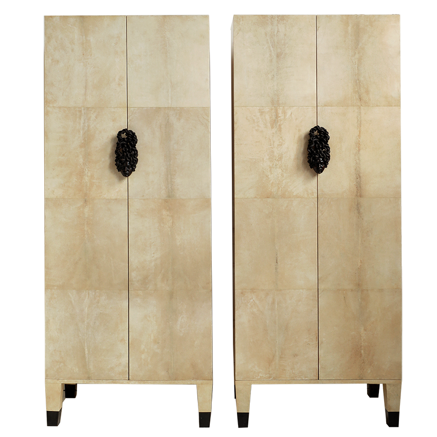 Pair of Vintage Vellum Cabinets with Medusa Handles