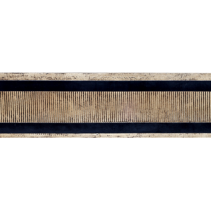 A close-up horizontal view of a textured woven or ribbed material sample with alternating beige/tan and dark navy bands, shown against a white background.