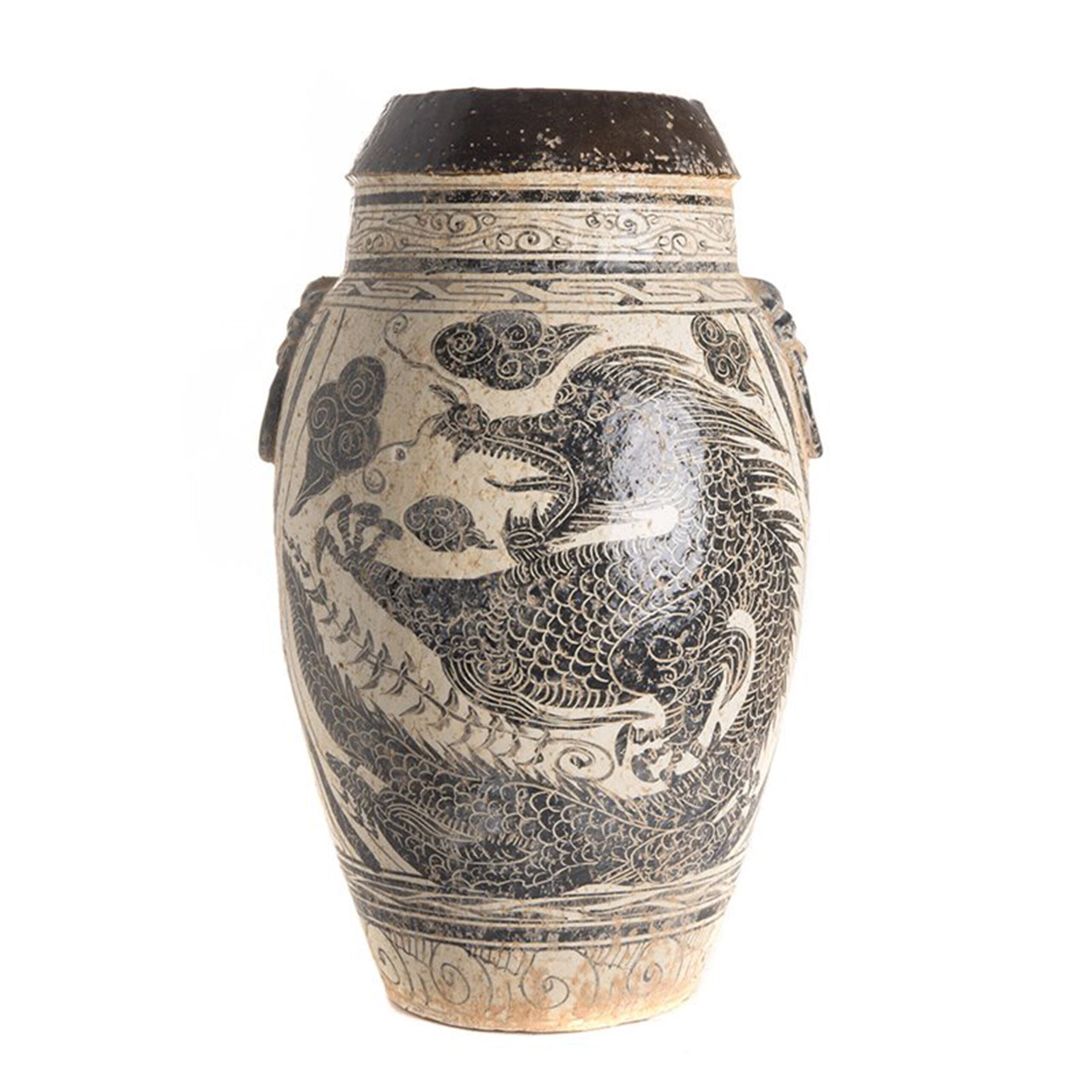 Round Archaic Jar - White & Black