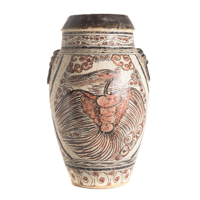 Round Archaic Jar - White & Red