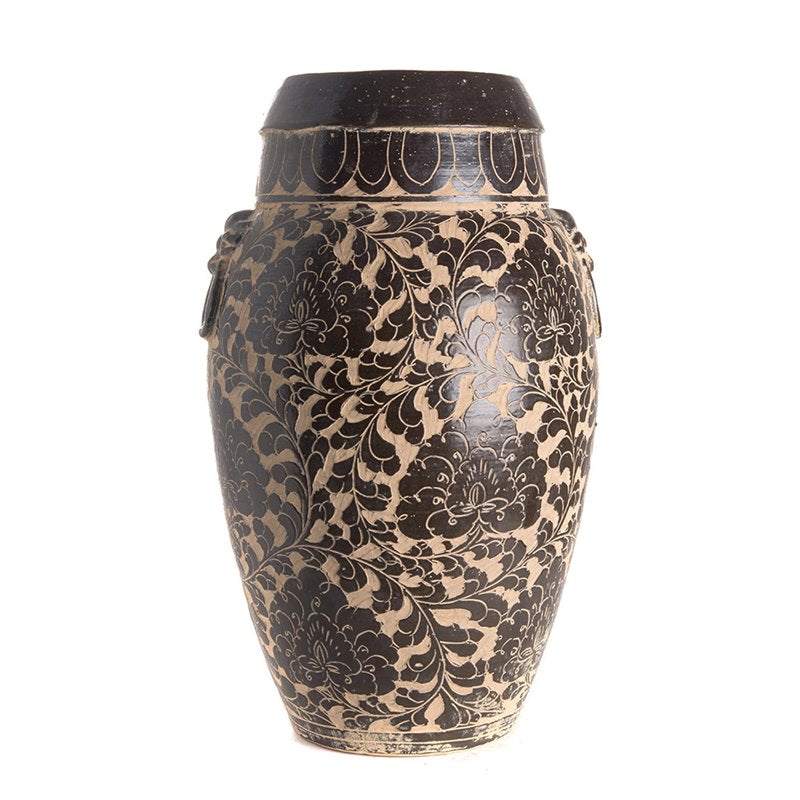 Round Archaic Jar - White & Brown