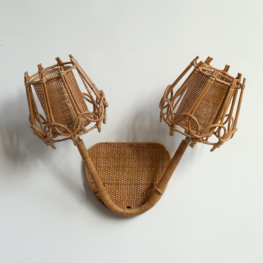 Twins Rattan Wall Light