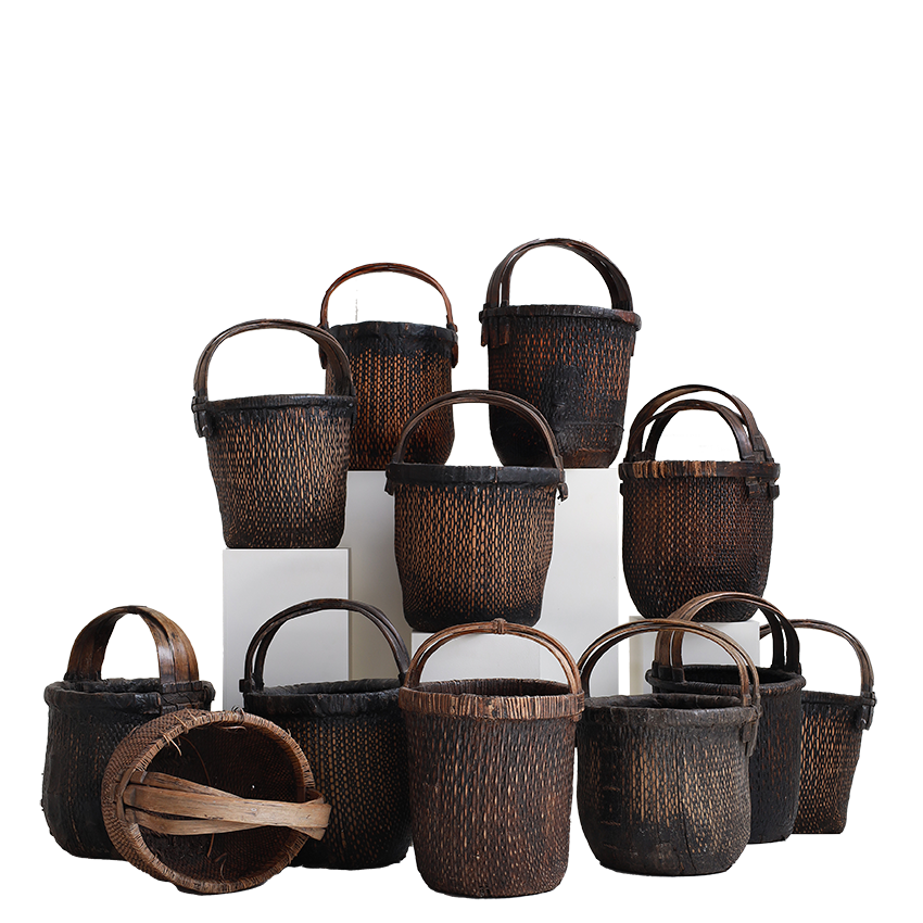 Set of 12 Vintage Asian Rice Baskets