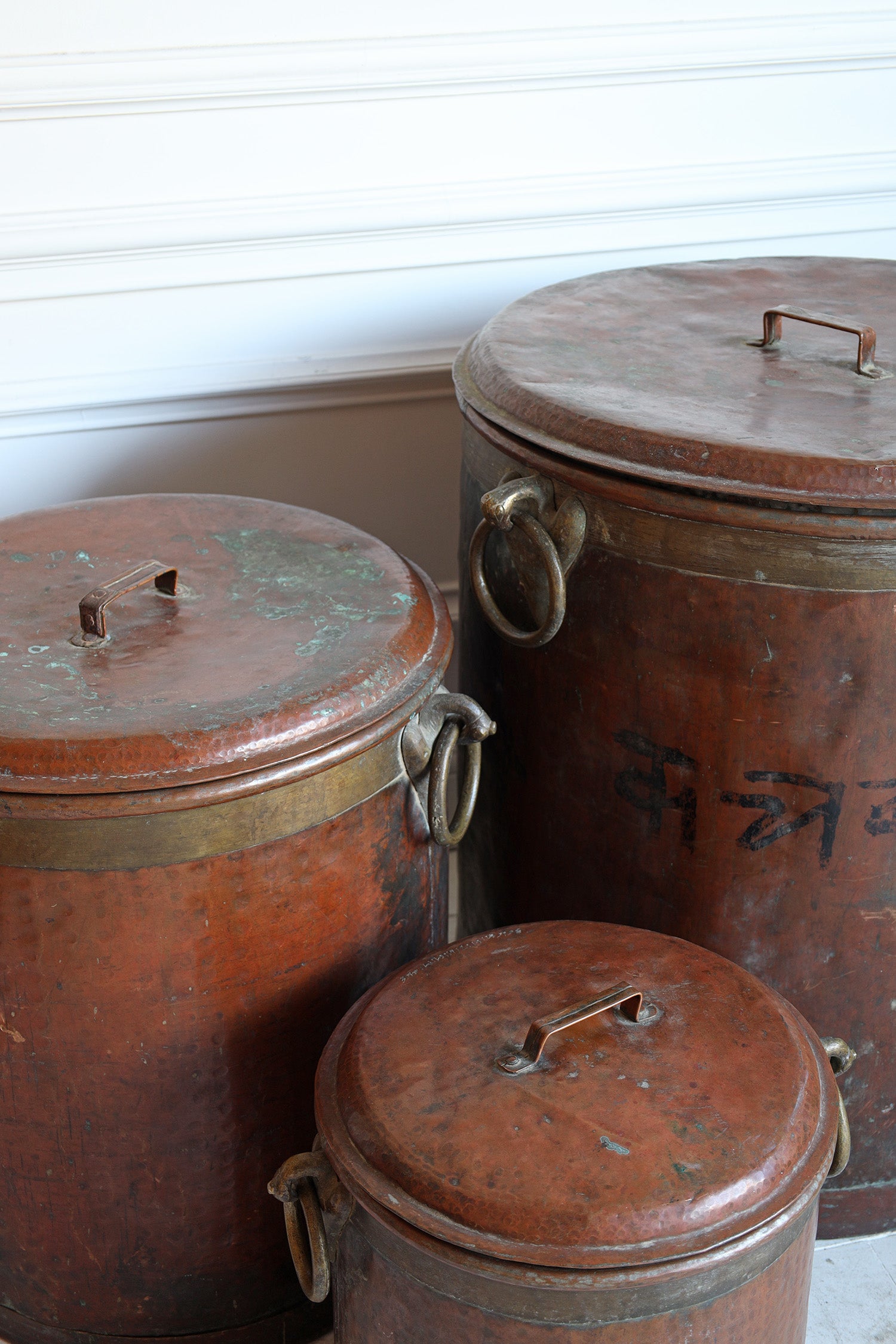 Set of 3 Solid Hammered Copper Pots