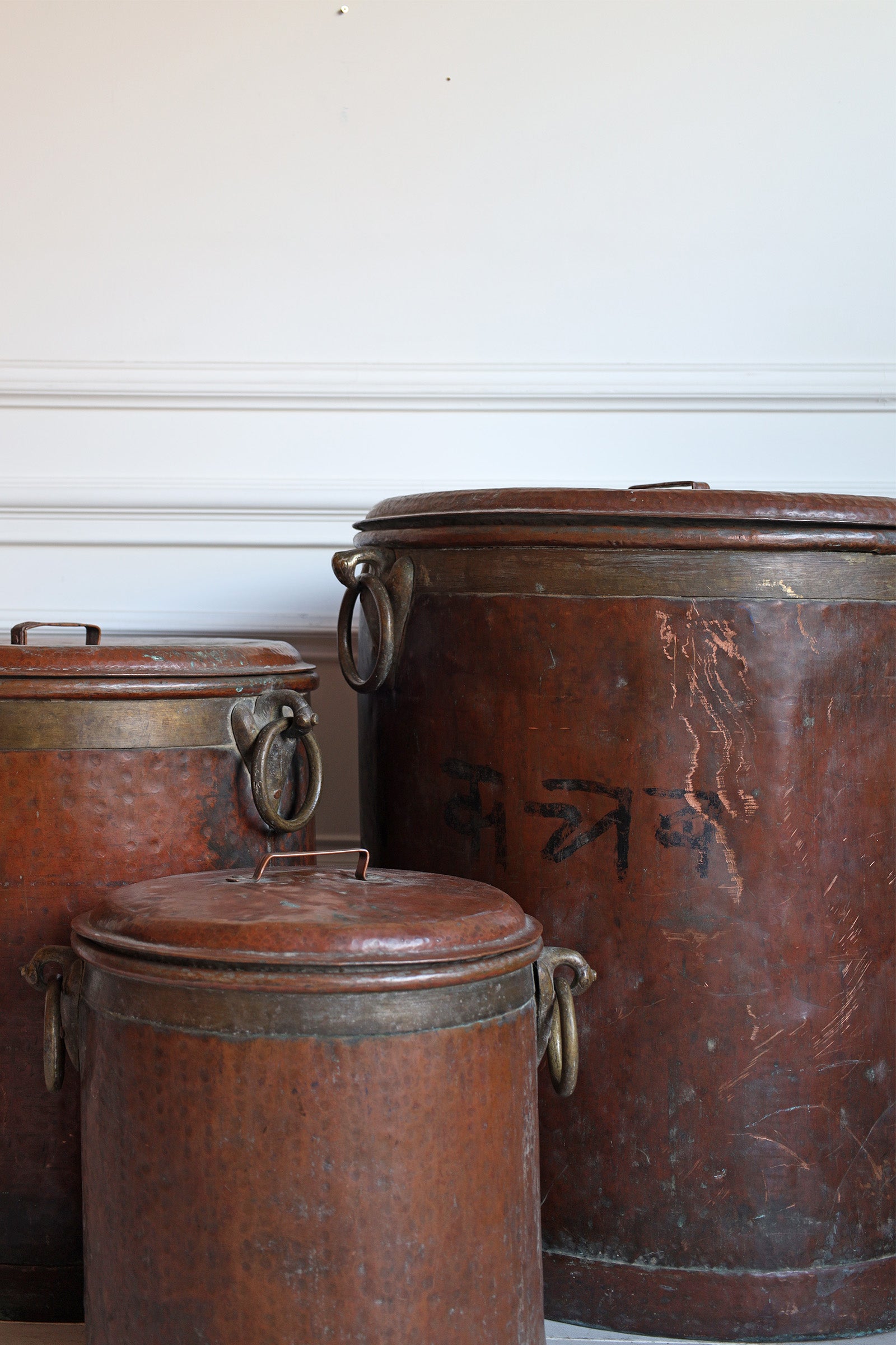 Set of 3 Solid Hammered Copper Pots