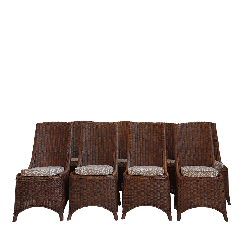 Set of 8 1950s French Rattan Dining Chairs