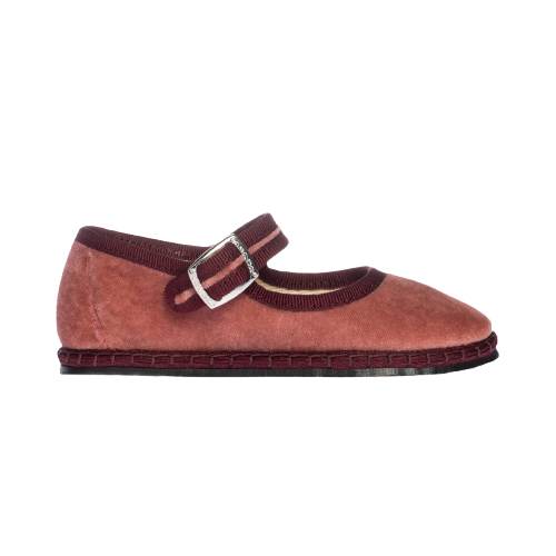 Brown shoe with a buckle on a white background