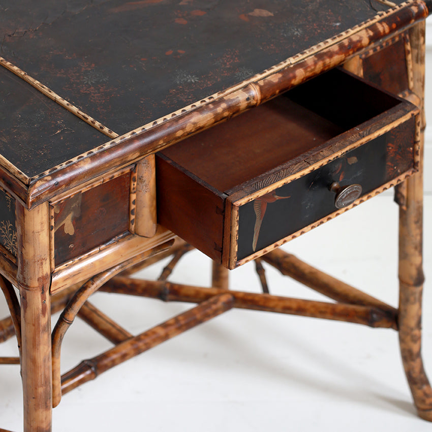 Victorian Tiger Bamboo and Lacquered Desk