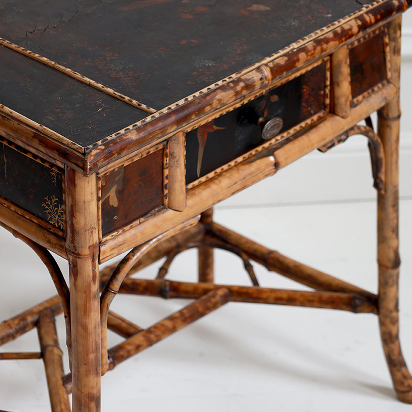 Victorian Tiger Bamboo and Lacquered Desk