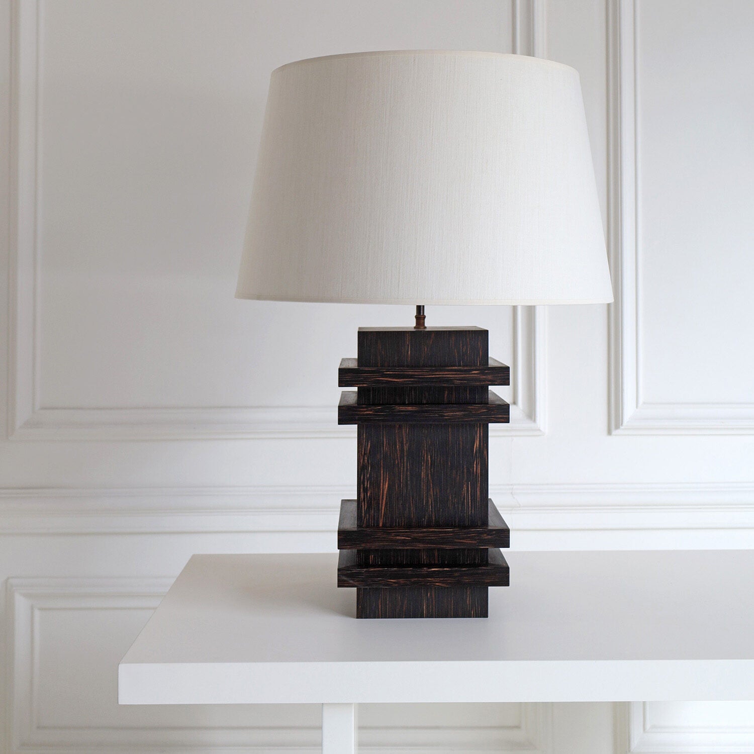 Adnet Cubo Table Lamp Large - Palm Wood