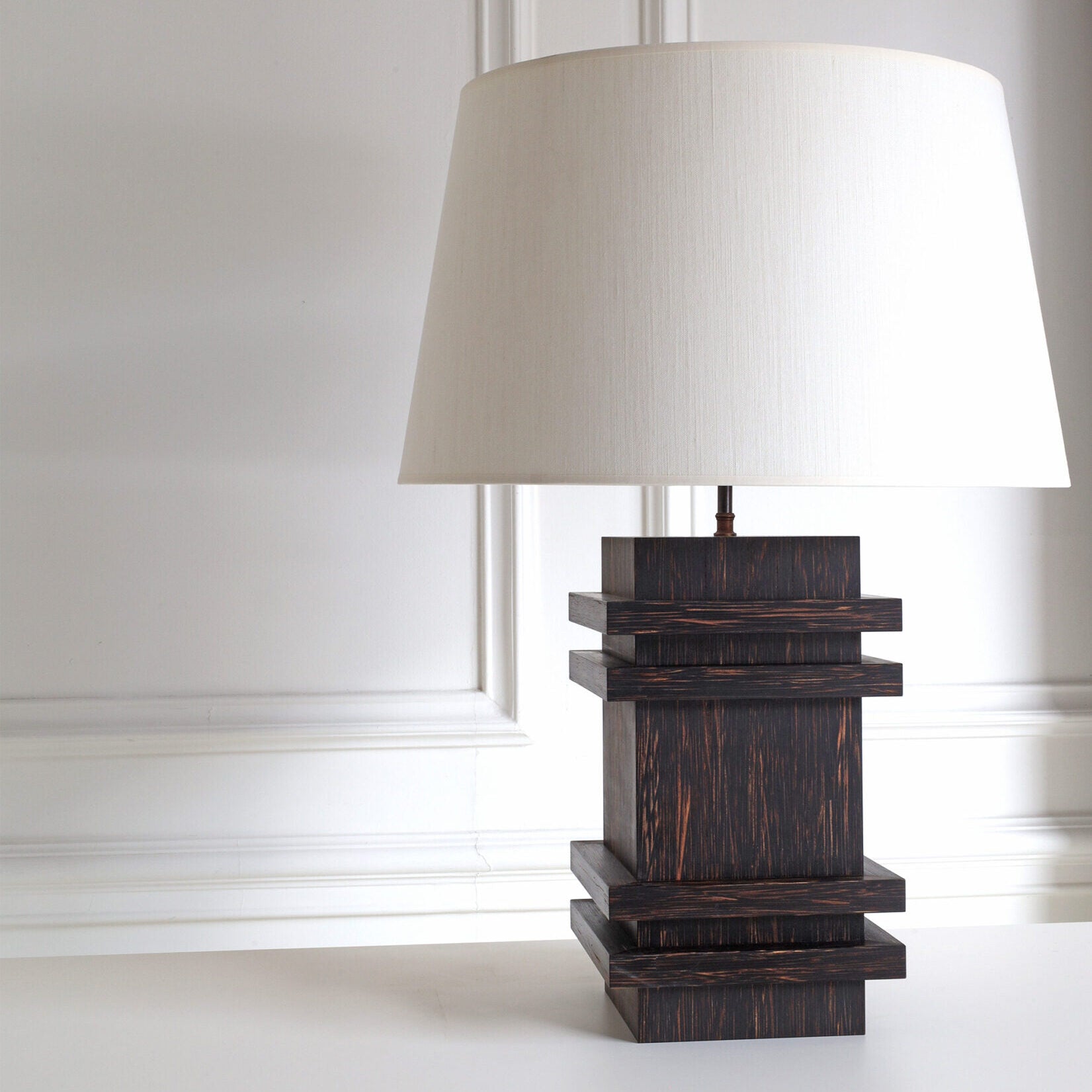 Adnet Cubo Table Lamp Large - Palm Wood