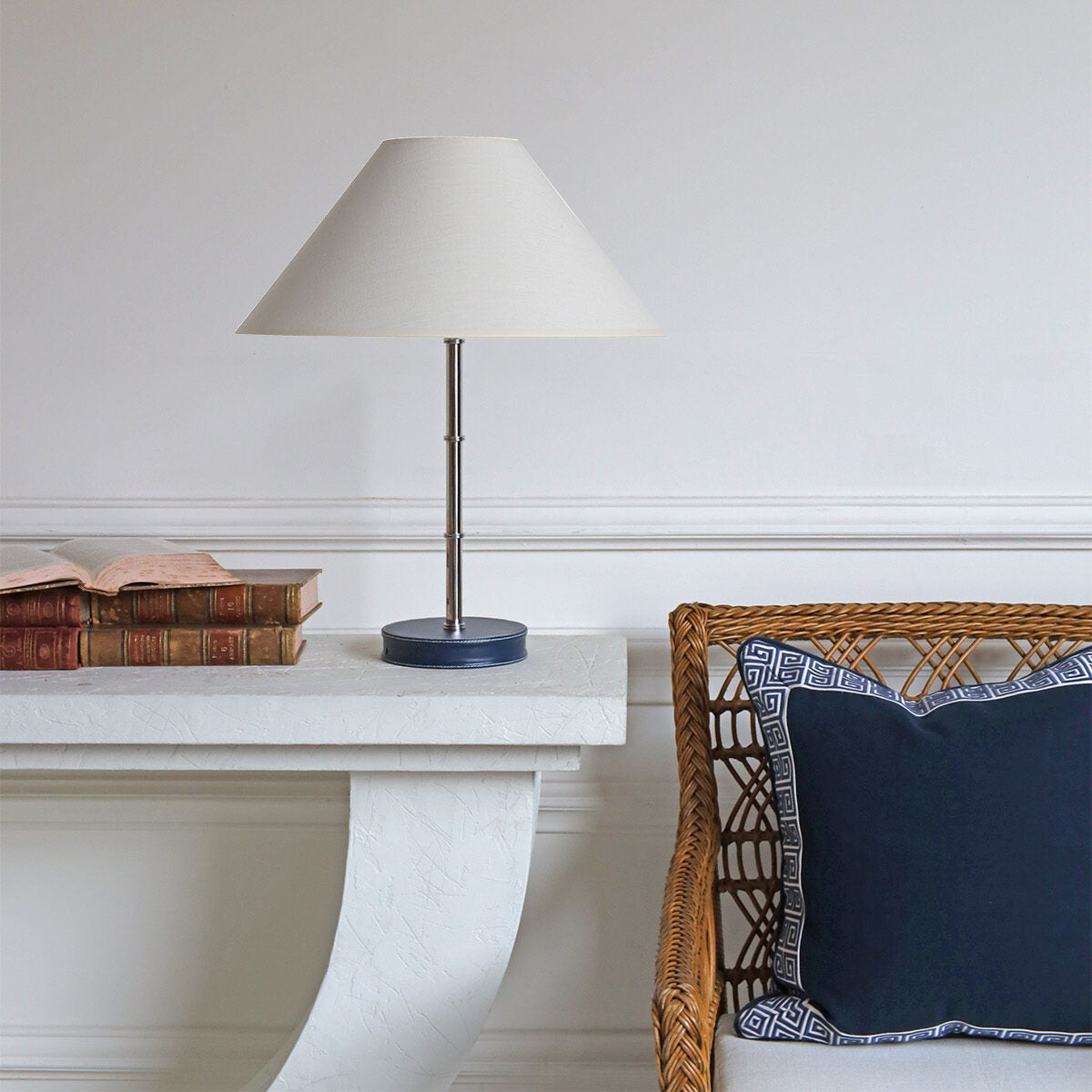 Adnet Table Lamp - Chrome & Navy Leather