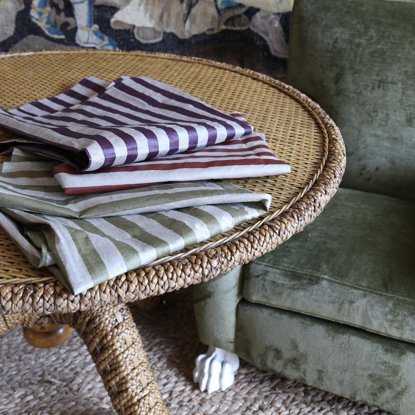 Melba Stripe - Crimson on Natural Glazed Linen