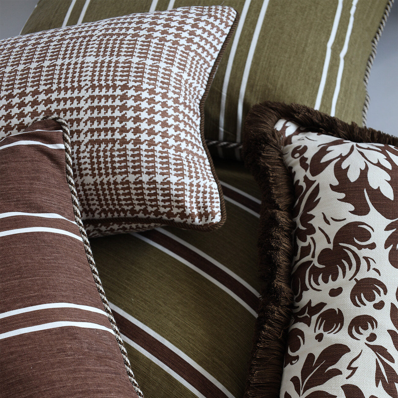 Horizon Stripe Cushion - Brown on Dark Olive