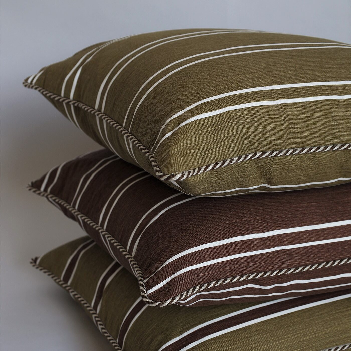 Horizon Stripe Cushion - Brown on Dark Olive