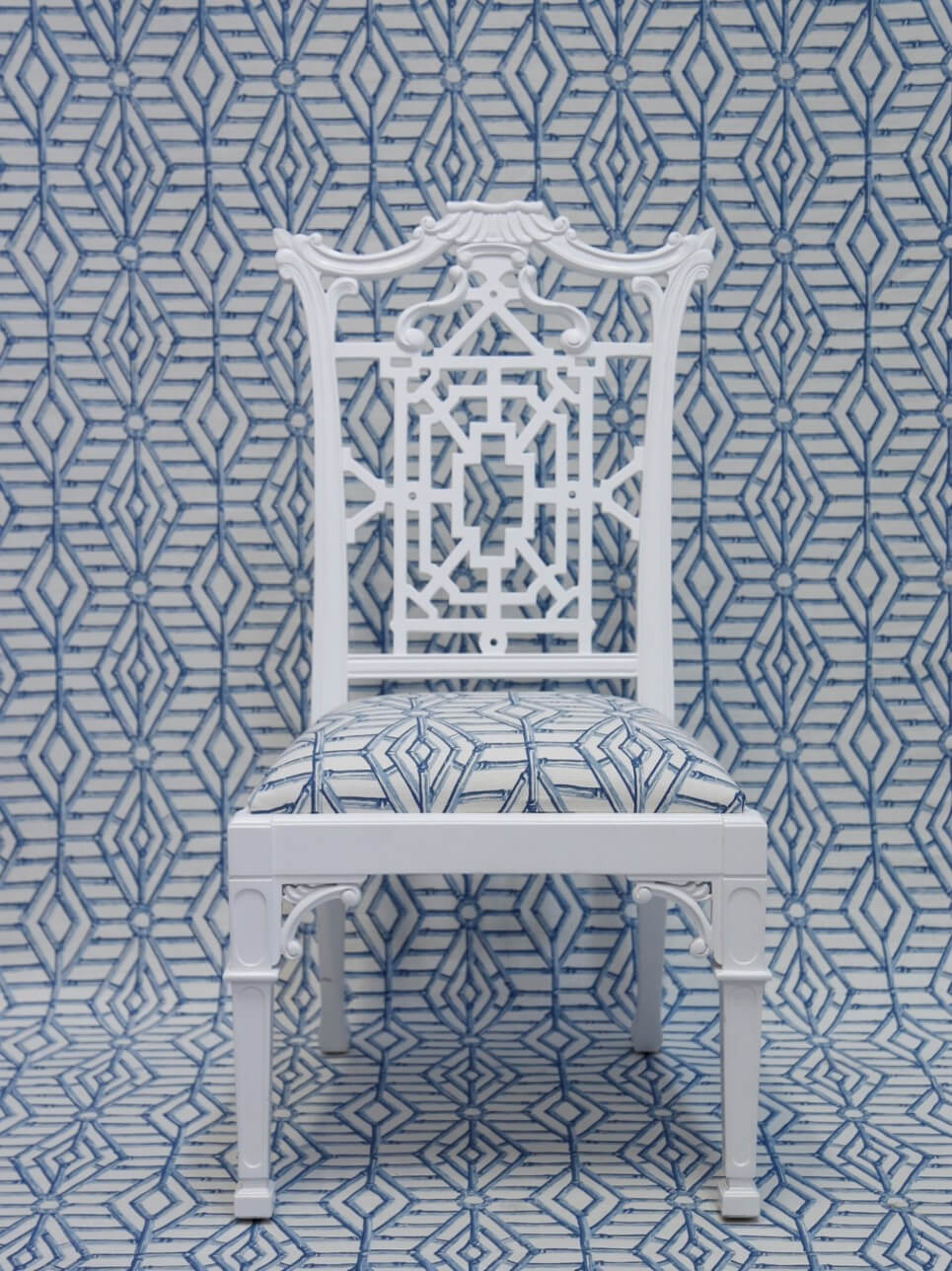 Vignette.Bamboo Cane Blue on White