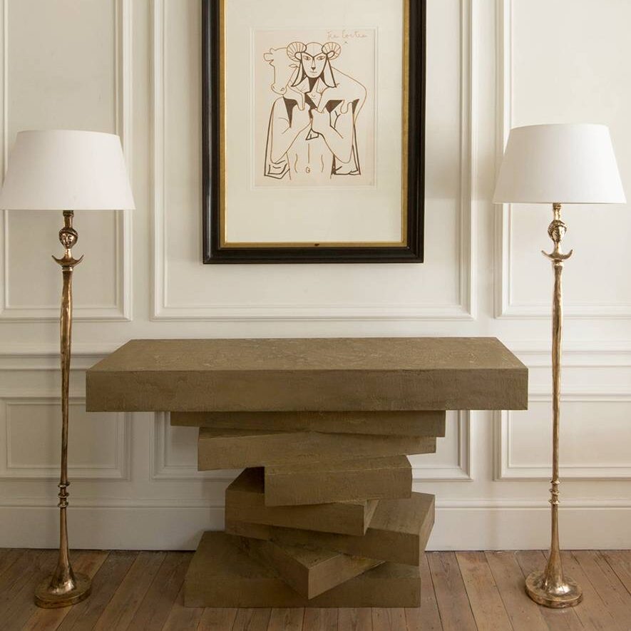 Vignette.Fontana Console.Stela Floor Lamp.Cocteau Artwork