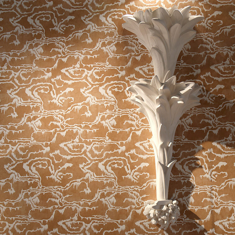 Vignette.Riviere Ochre Wallpaper.Roche Double Wall Light.LR