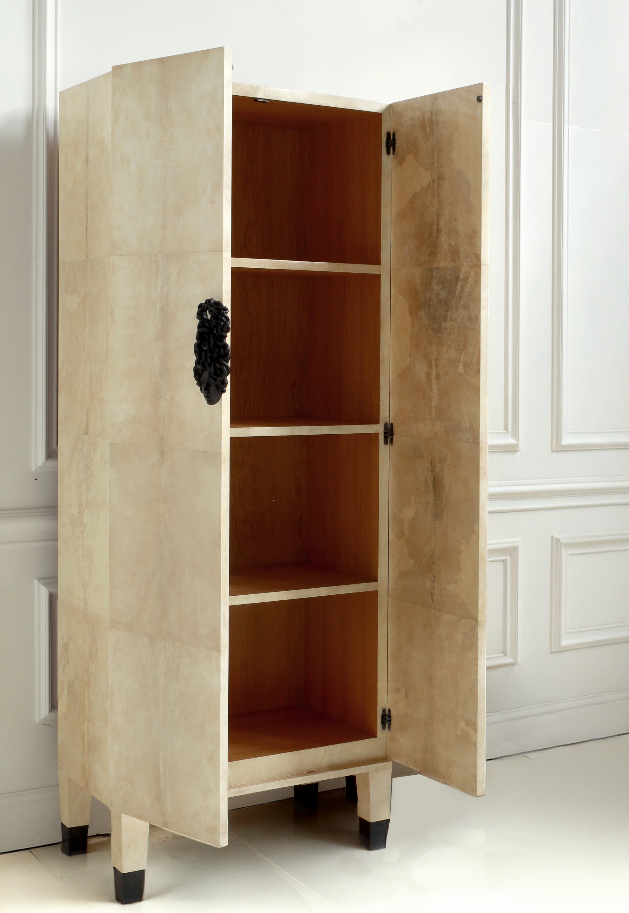 Vintage Vellum Cabinet with Medusa Handles