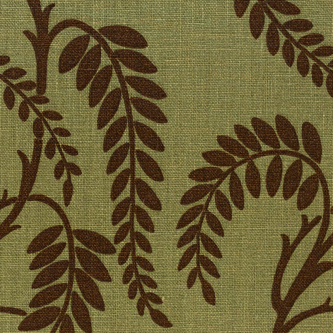 Wisteria II - Brown on Sage Linen