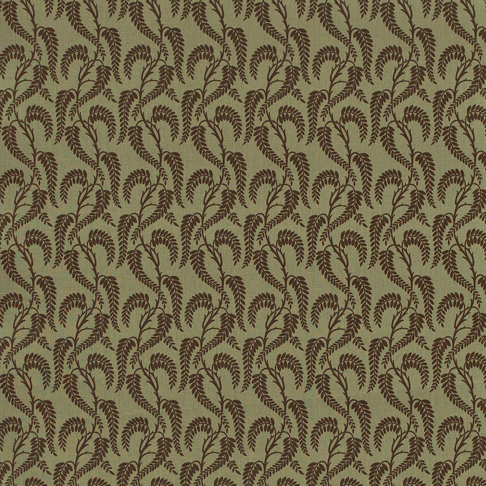 Wisteria II - Brown on Sage Linen