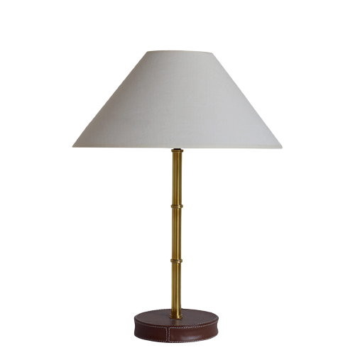 Adnet Table Lamp Brass and Brown Cut LR