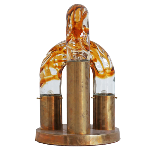 1970s Brass and Murano Glass Table Lamp