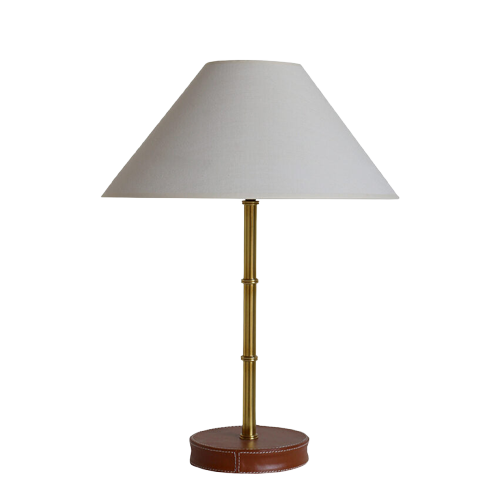 Adnet Table Lamp Brass and Tan Cut LR