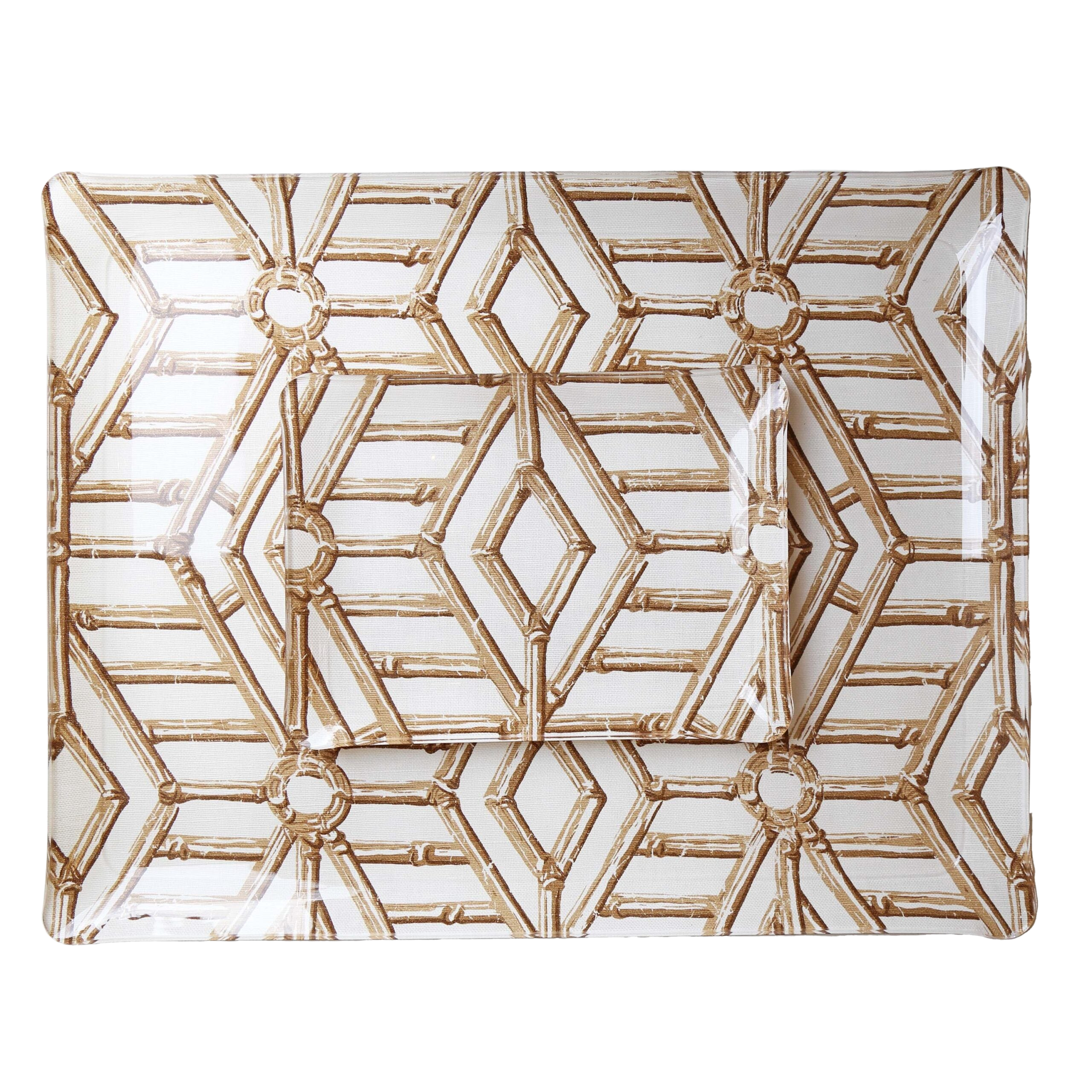 Bamboo Cane Large Tray - Brown on White