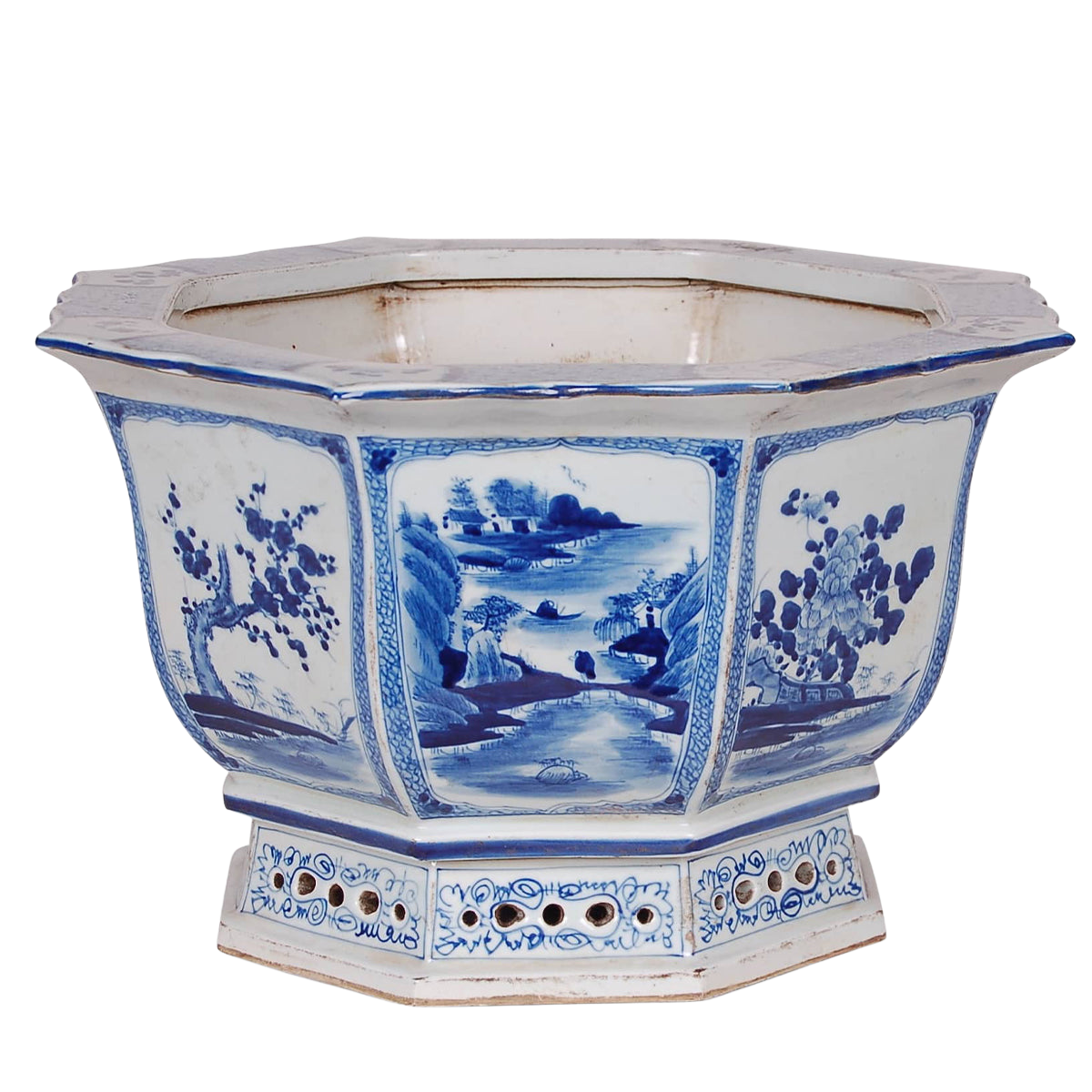 Blue and White Octagonal Planter