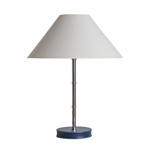 Adnet Table Lamp - Chrome & Navy Leather