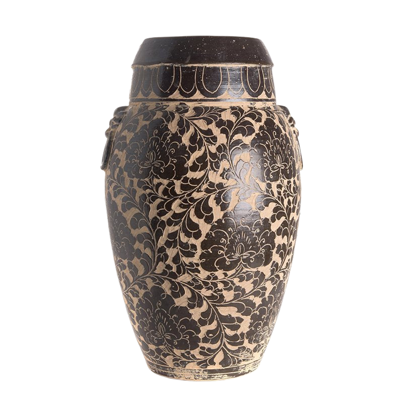 Round Archaic Jar - White & Brown