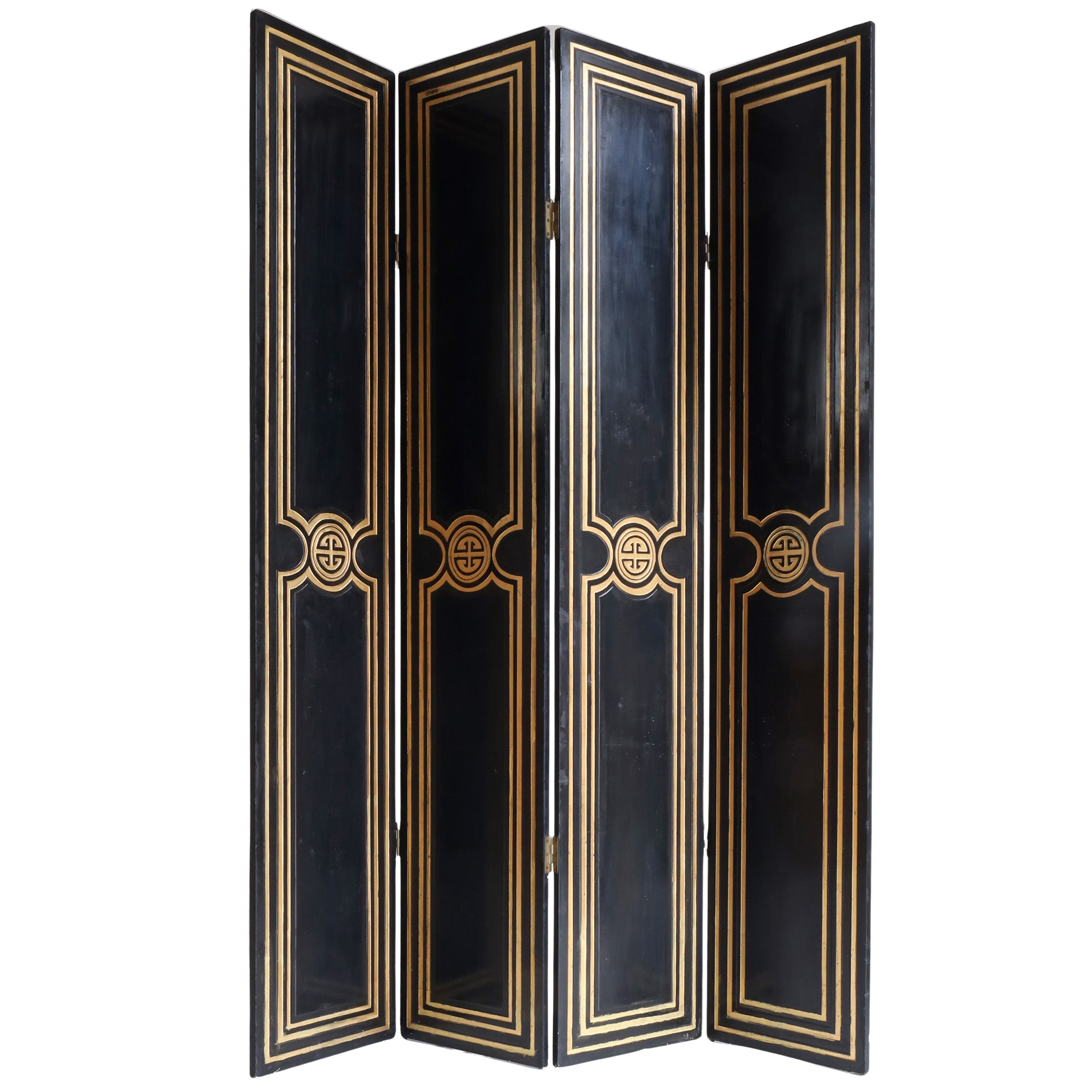 Hollywood Regency Style Black and Gold Screen