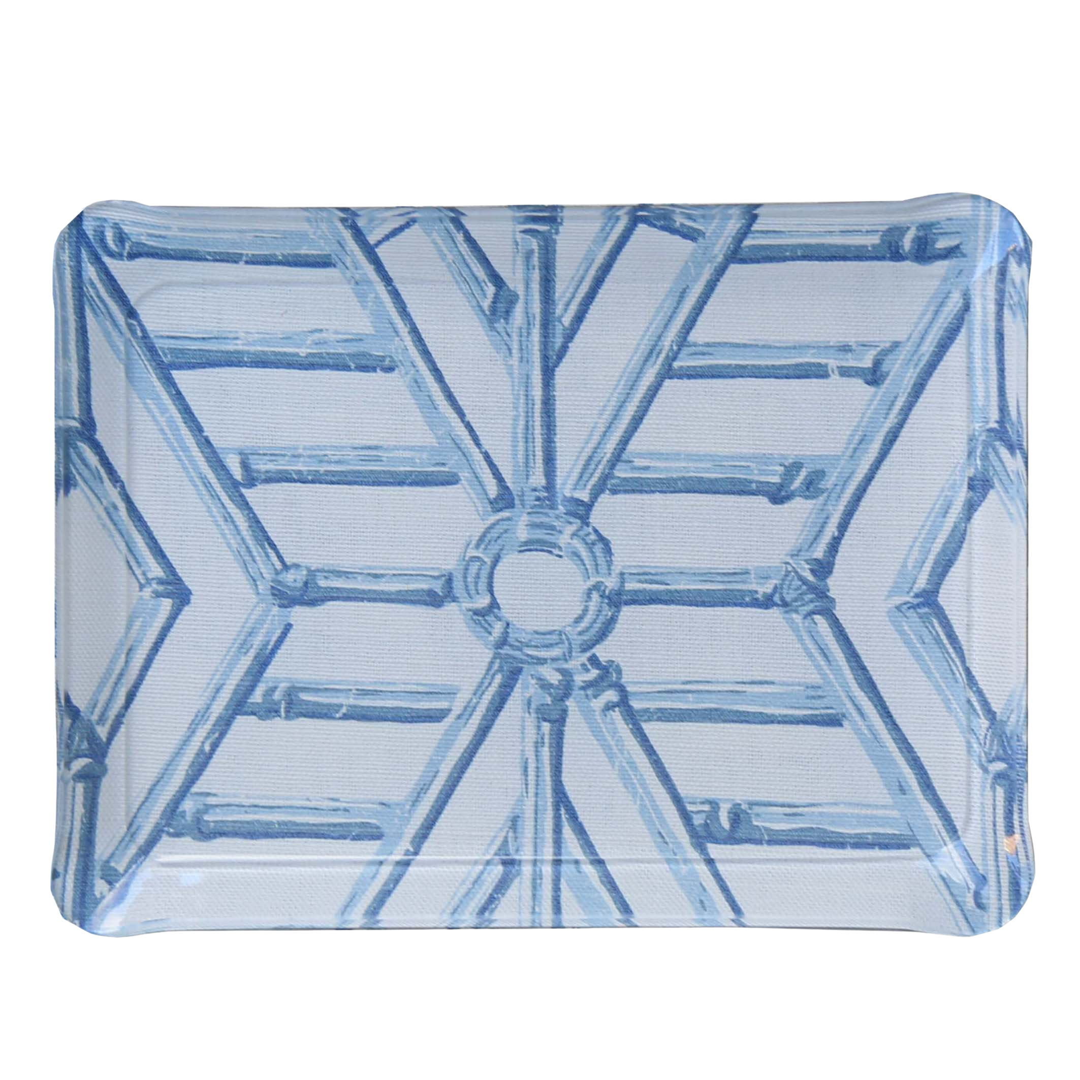 Bamboo Cane Small Tray - Blue on White