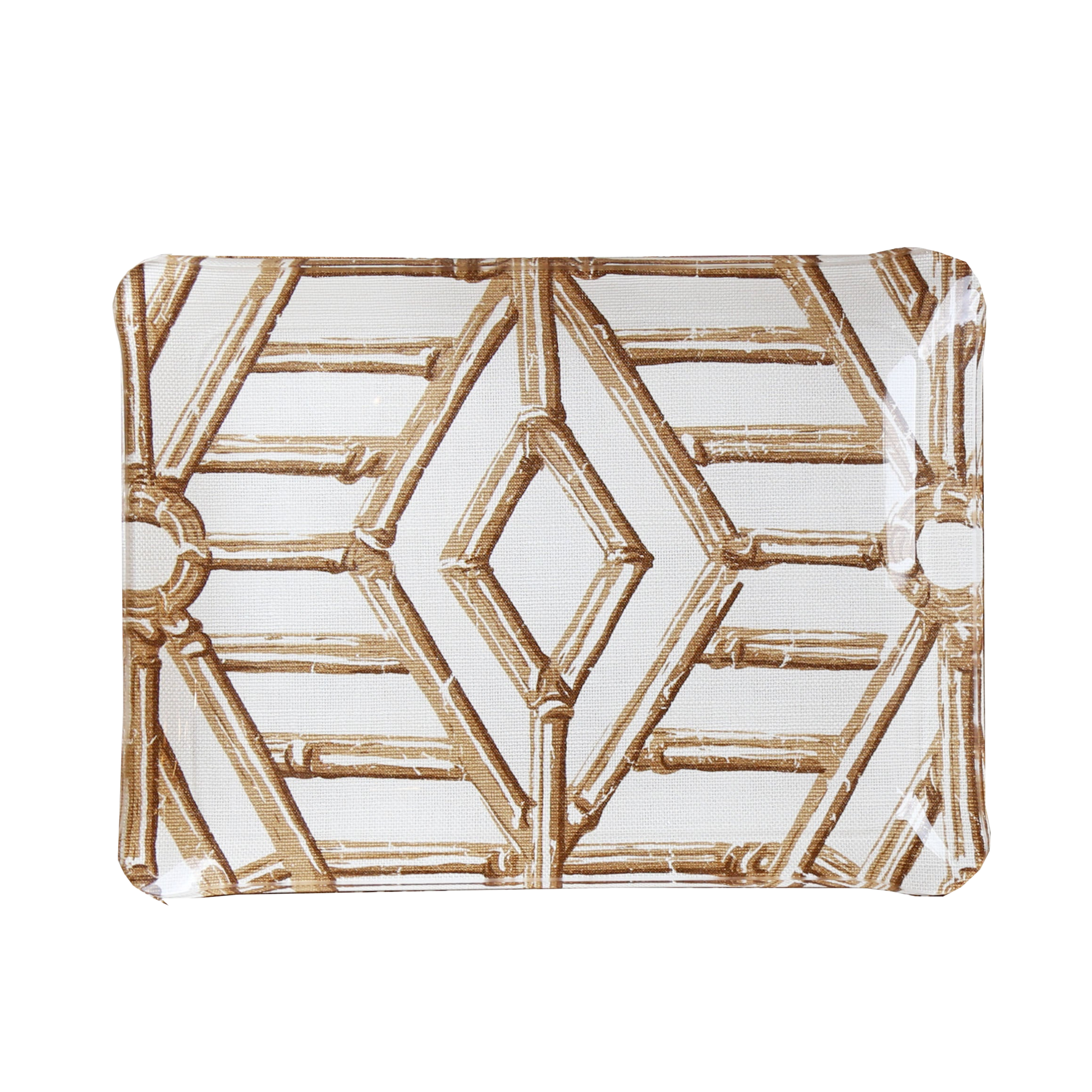 Bamboo Cane Small Tray - Brown on White