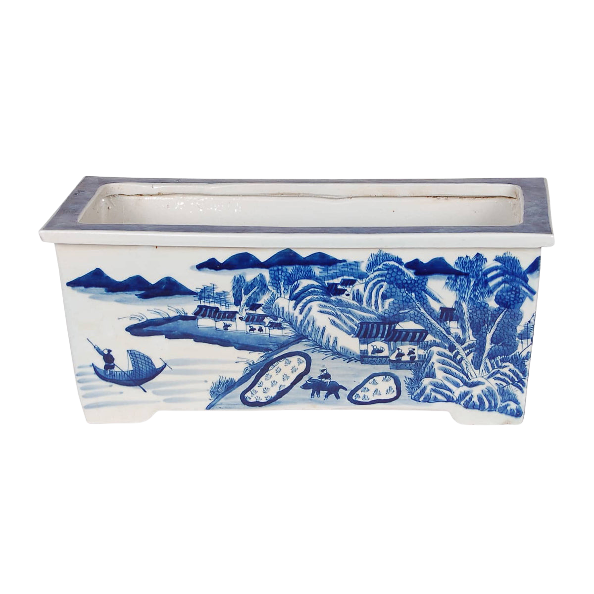 Blue and White Rectangular Planter