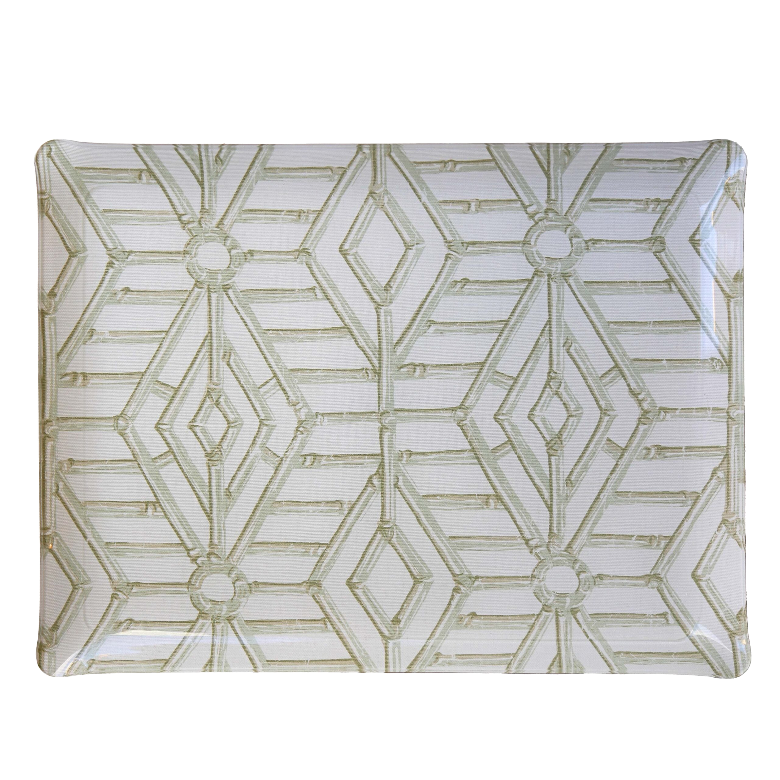 Bamboo Cane Large Tray - Celadon on White