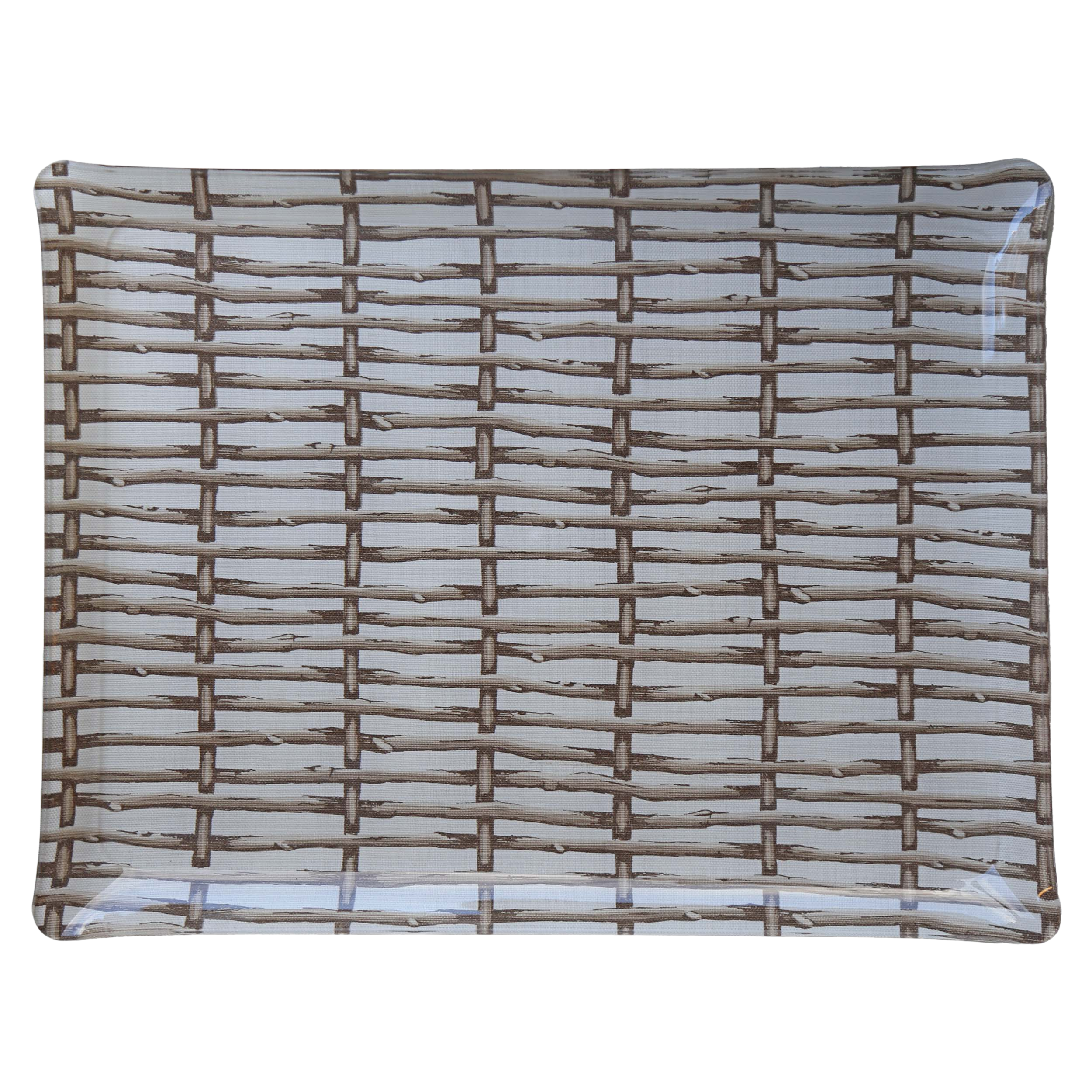 Twig Fence Large Tray - Brown on White